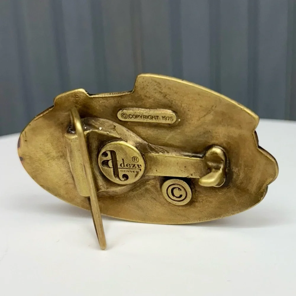 Vintage 1975 Adezy Cascades Mountain High Oregon Belt Buckle Brass Tone